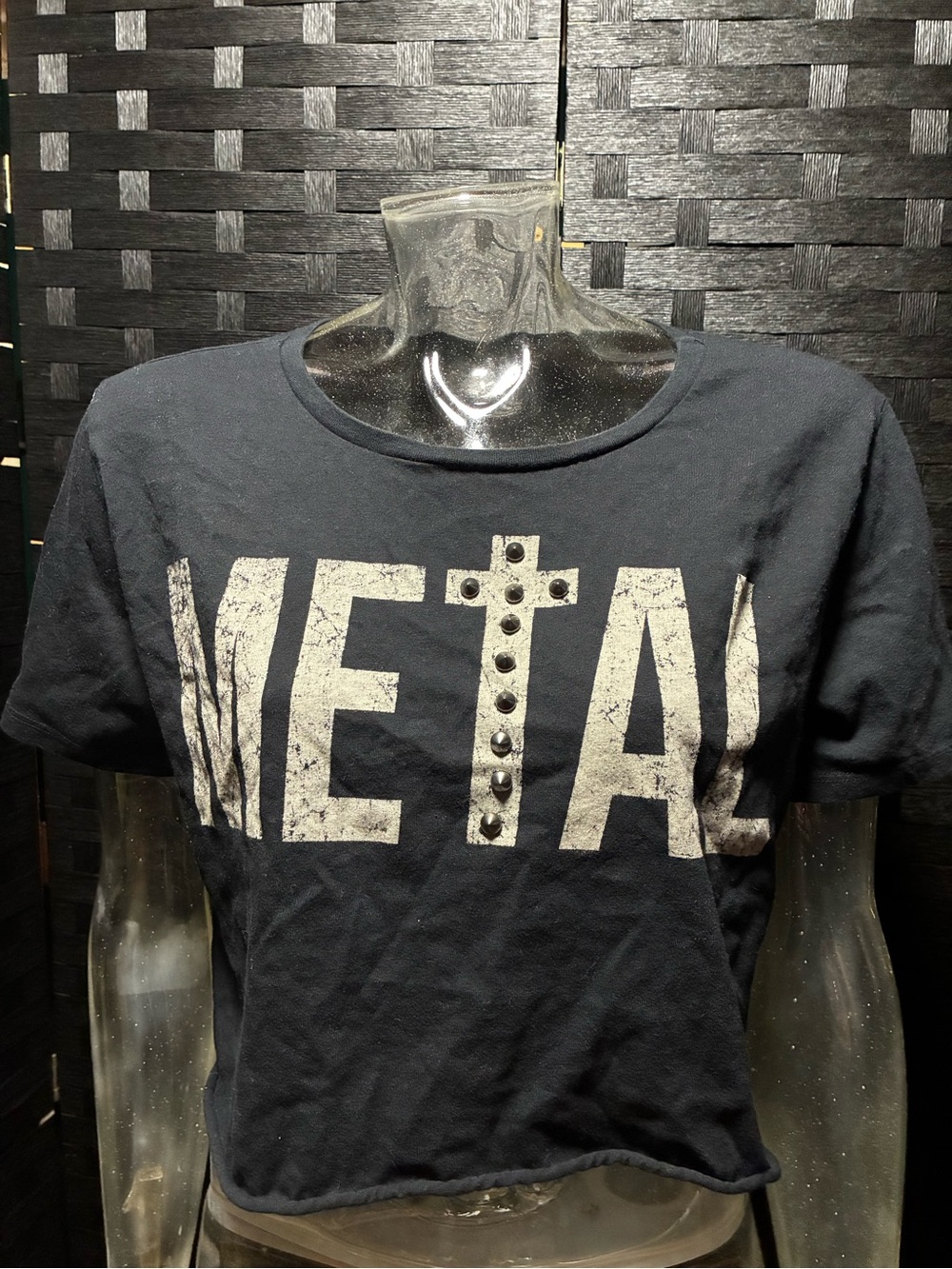 Grunge Goth Metal Distressed Cropped T-Shirt w/ Studs